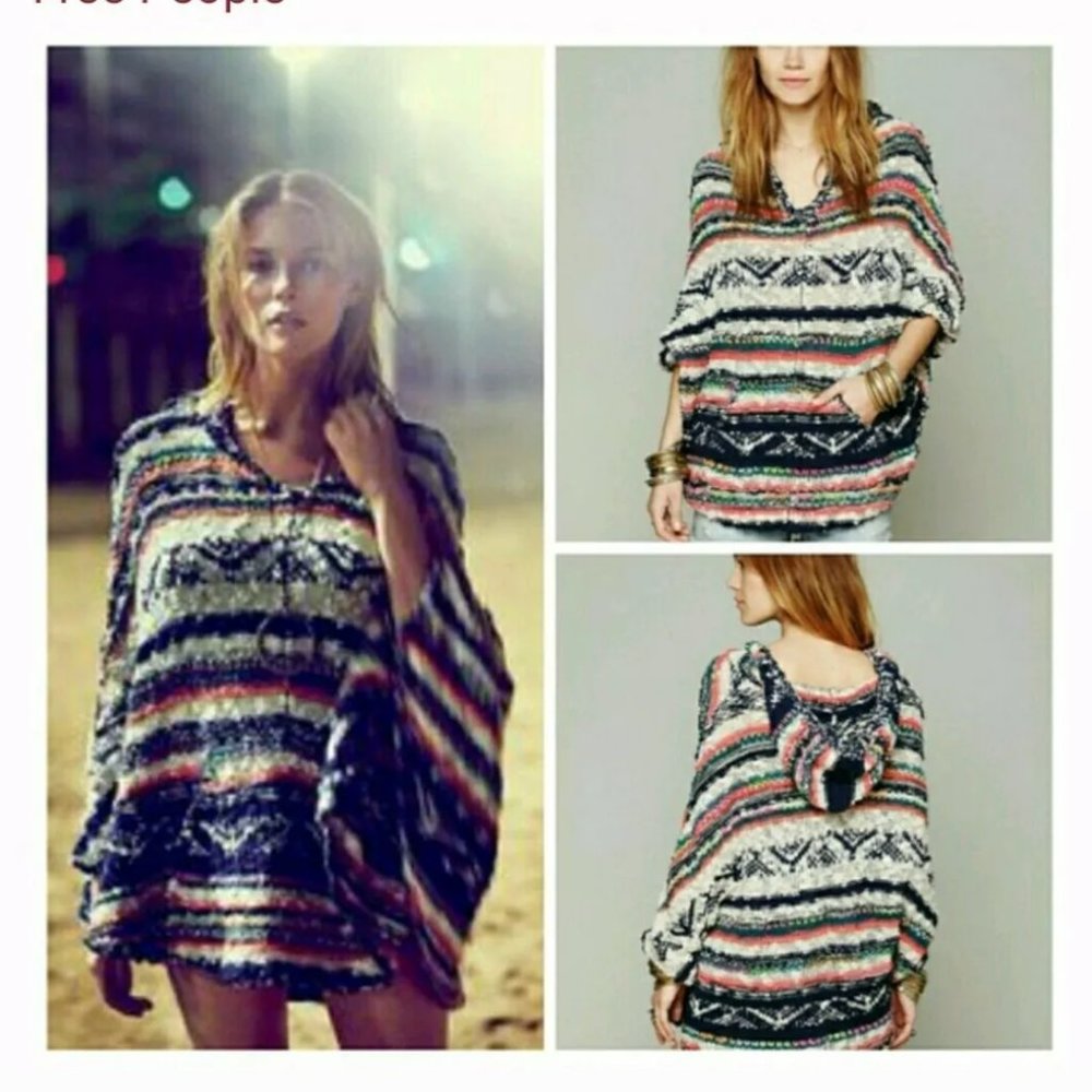 SOLD Free People "bubble tea" poncho chunky sweater - Picture 1 of 3